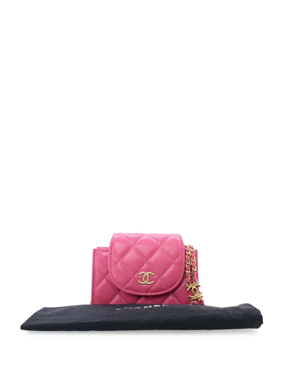 Pre-owned Chanel 2021-2025 Cc Quilted Lambskin Flap Clutch On Chain Crossbody Bag