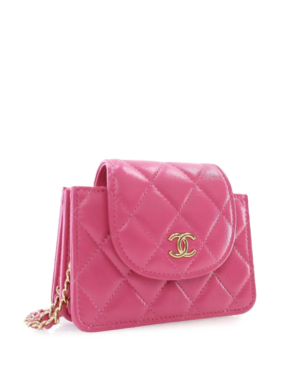 Pre-owned Chanel 2021-2025 Cc Quilted Lambskin Flap Clutch On Chain Crossbody Bag