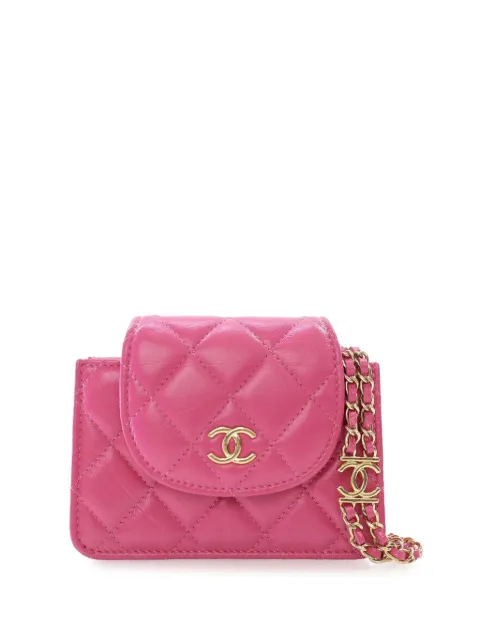 CHANEL Pre-Owned 2021-2025 CC 퀼팅 램스킨 플랩 체인 클러치 크로스 백