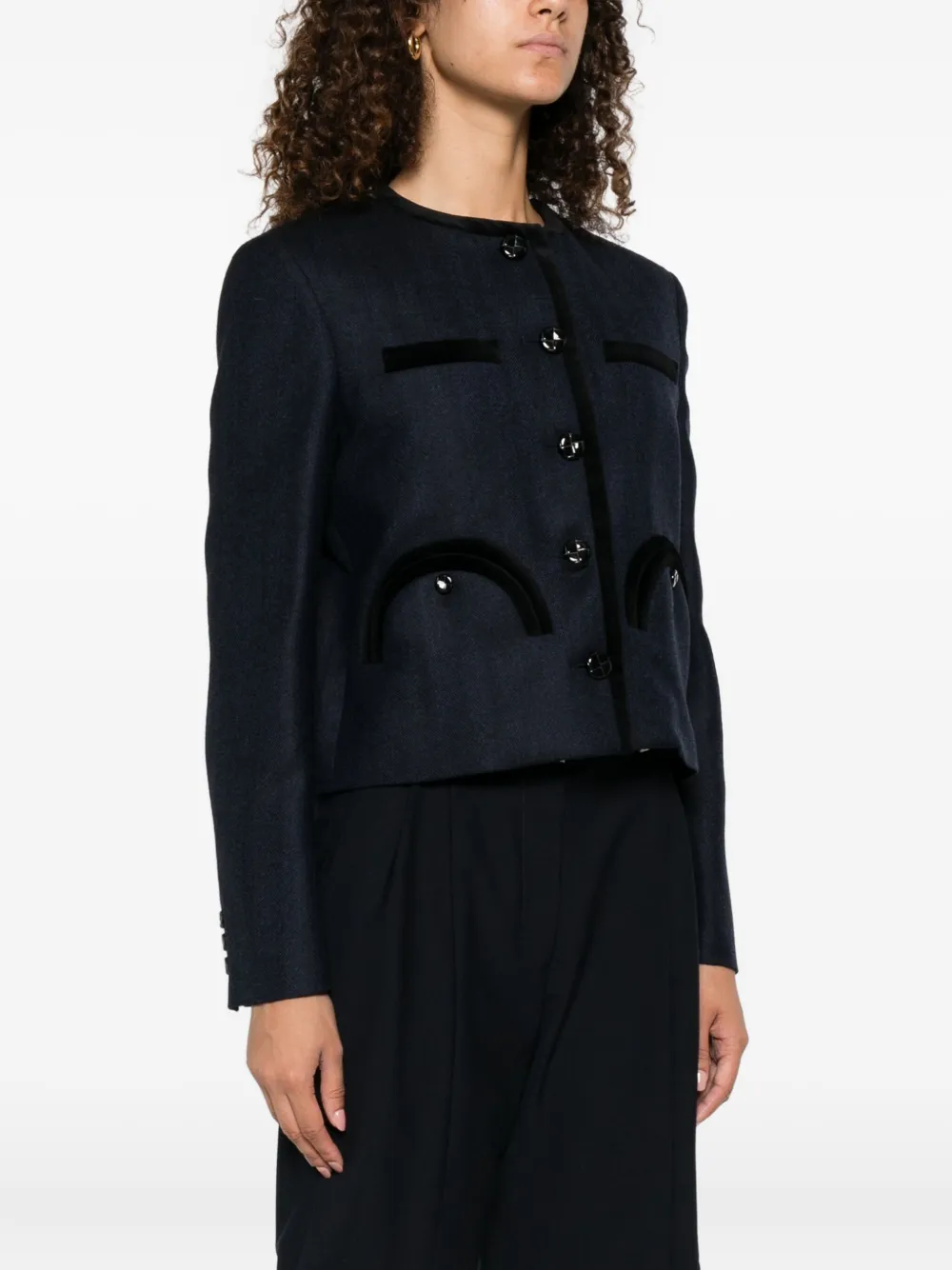 Blazé Milano Velvet-trimmed Pocket Jacket In Black