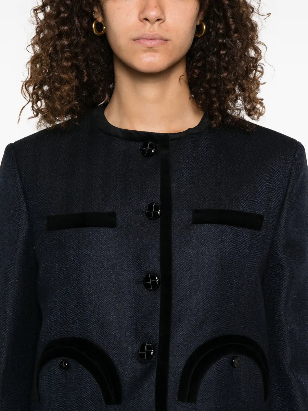 Blazé Milano Velvet-trimmed Pocket Jacket In Black