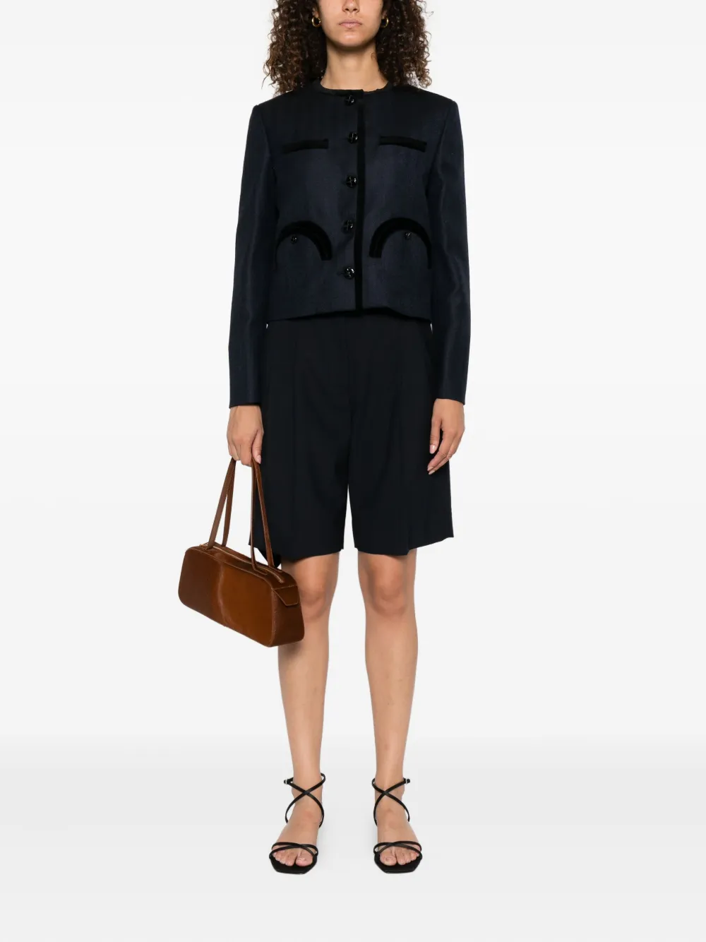 Blazé Milano Velvet-trimmed Pocket Jacket In Black