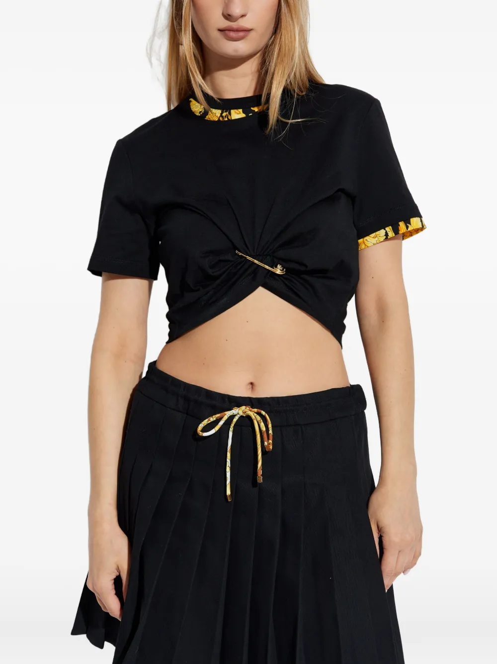 Versace Gedraaide top met veiligheidsspeld Zwart