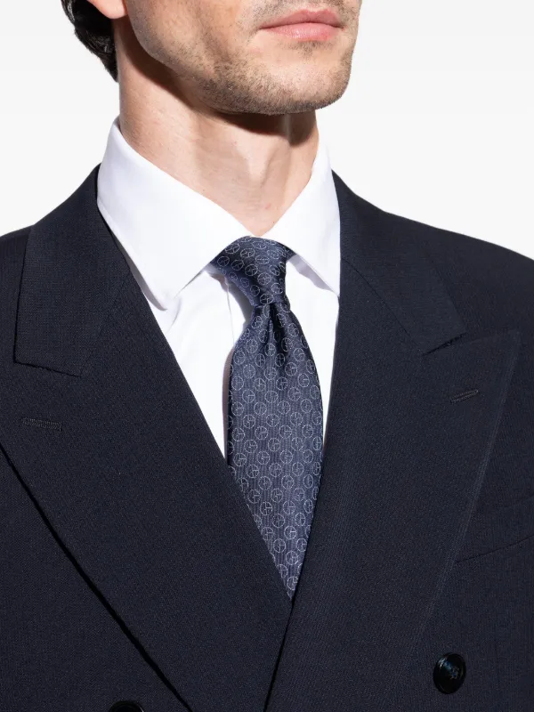 Giorgio Armani モノグラムパターン シルクネクタイ | ブルー