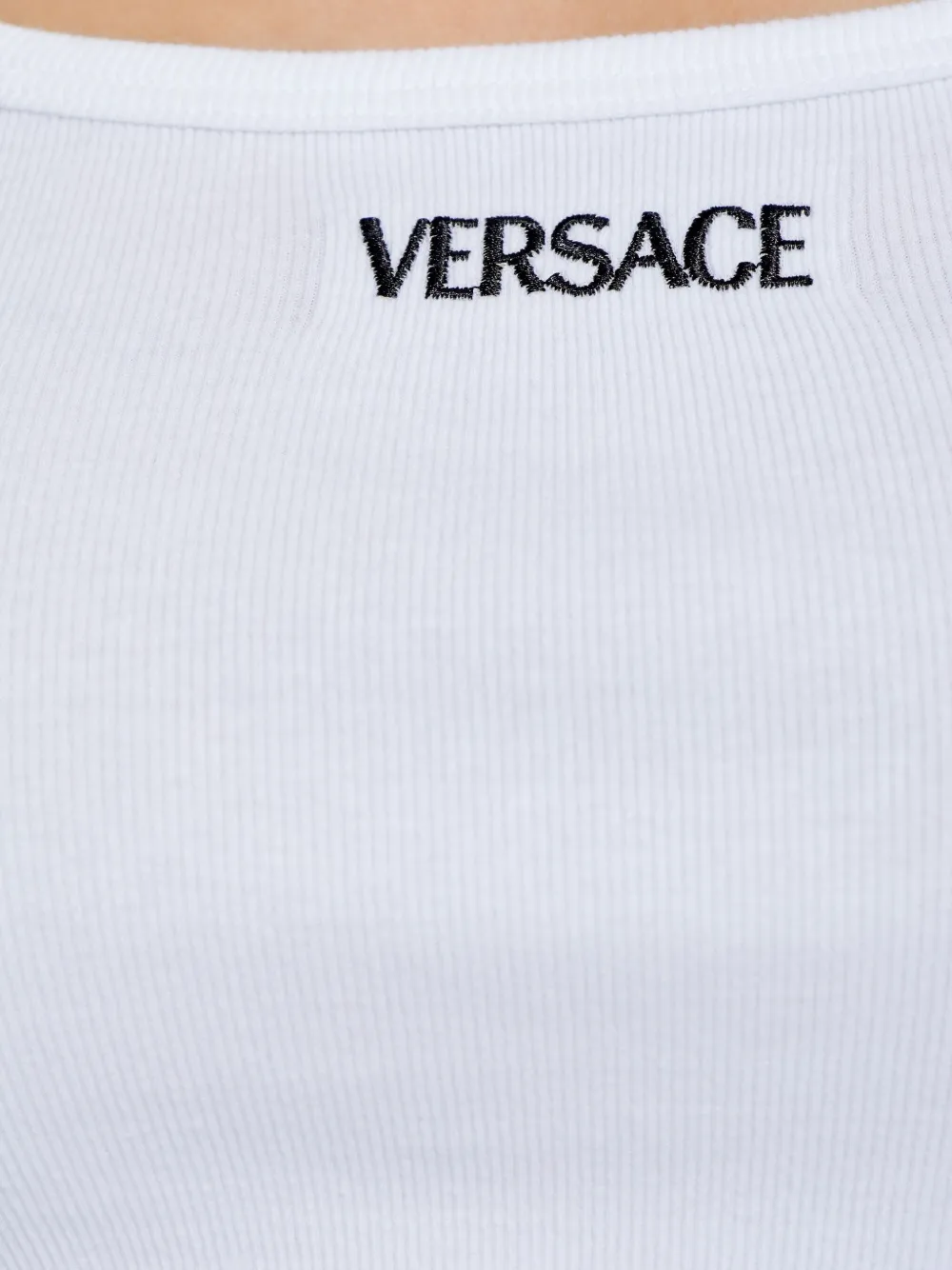 Versace Geribbelde top met geborduurd logo 1W000 WHITE