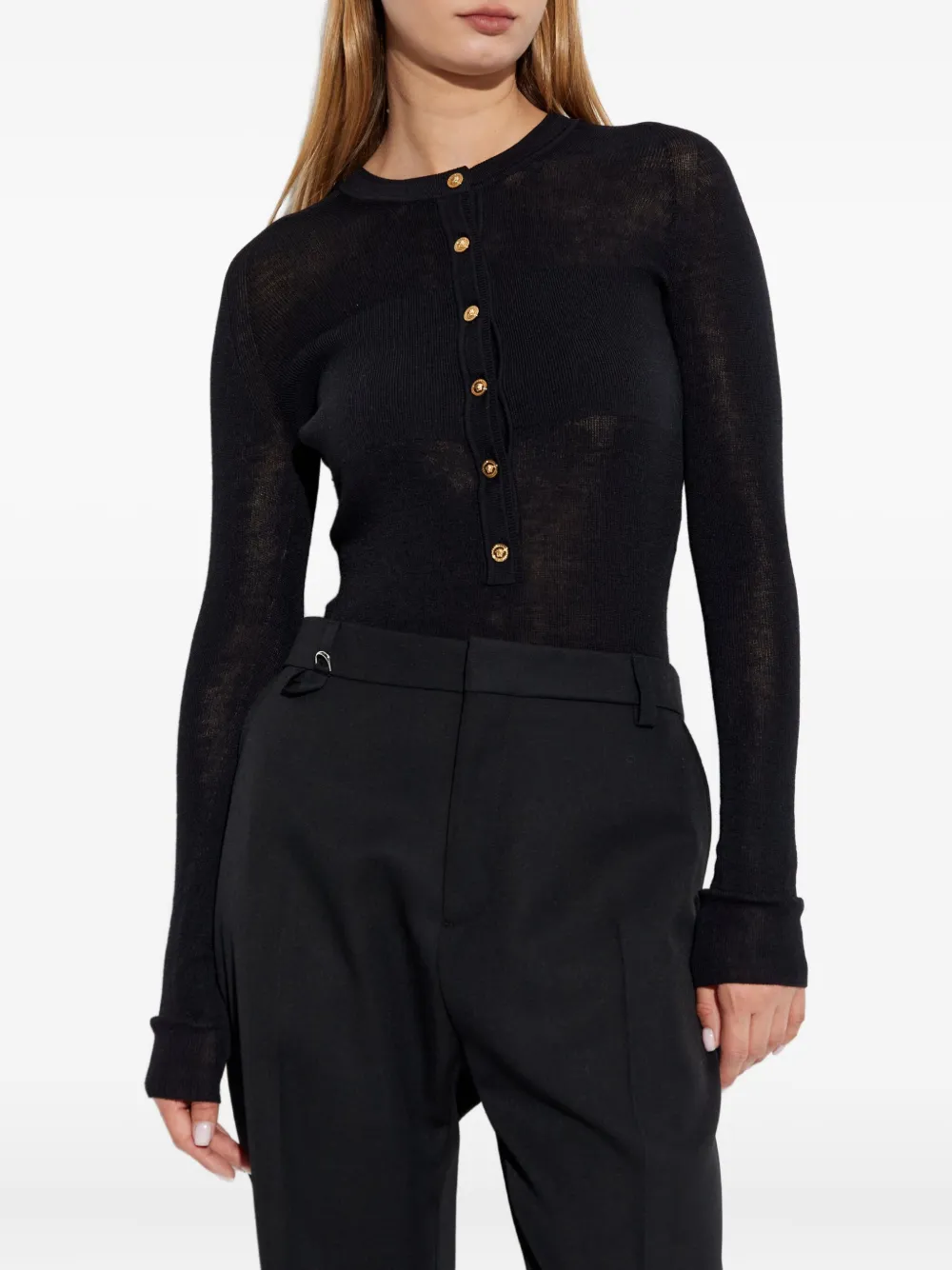 Versace button-embellished wool sweater Zwart