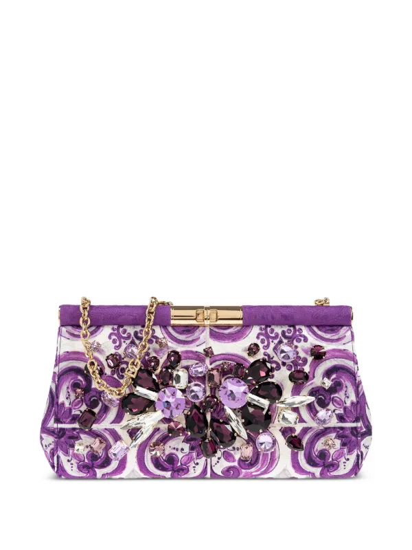 Dolce Gabbana Small Marlene Floral Clutch Bag Purple