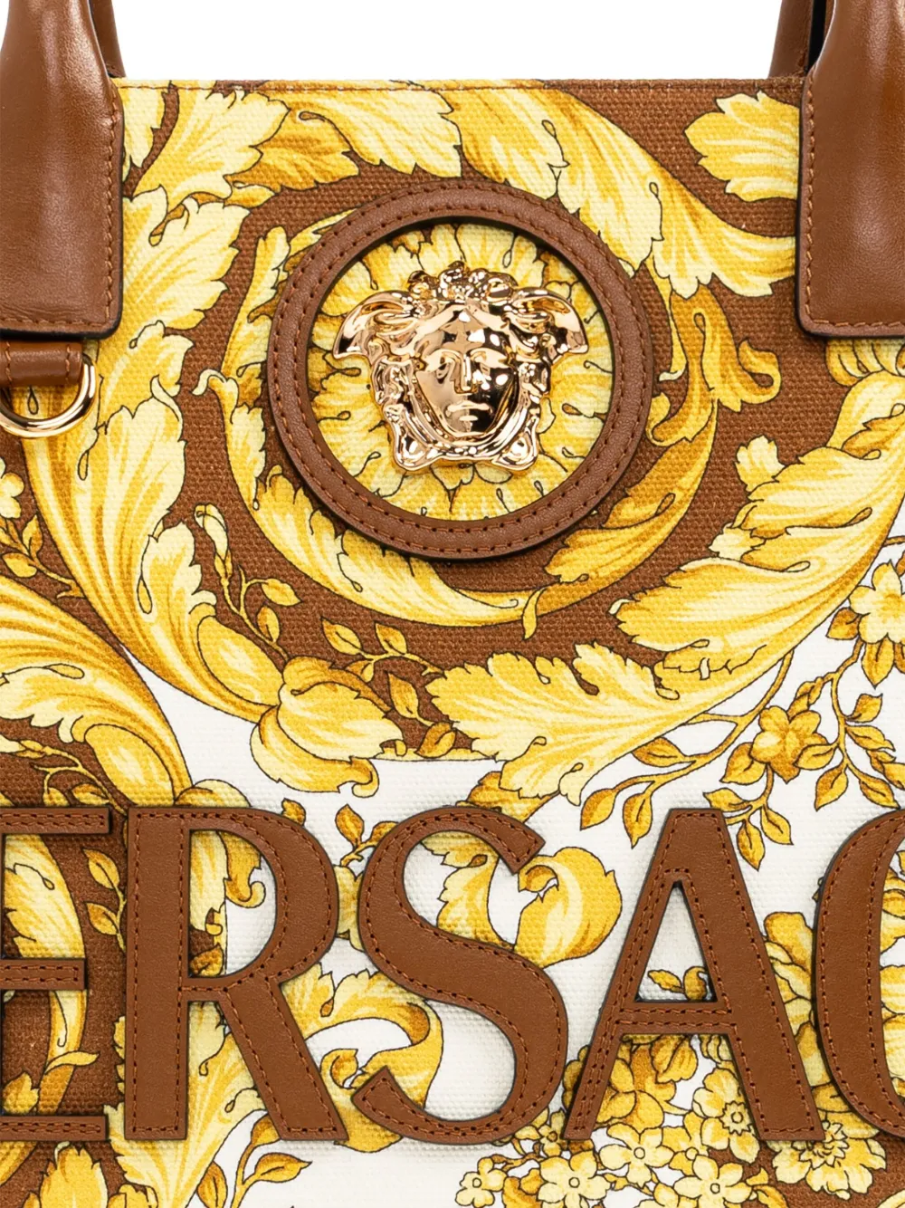 Versace baroque-print logo-appliqué tote bag Geel
