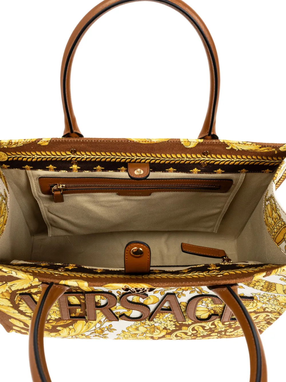 Versace baroque-print logo-appliqué tote bag Geel