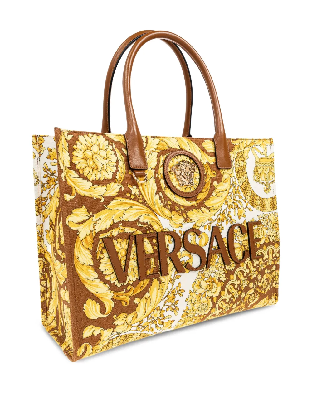 Versace baroque-print logo-appliqué tote bag Geel