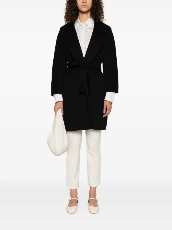 S Max Mara ベルテッド ロング コート S 〜 M ブラック S MAXMARA MAX MARA エス マックスマーラ ロングコート POLDO