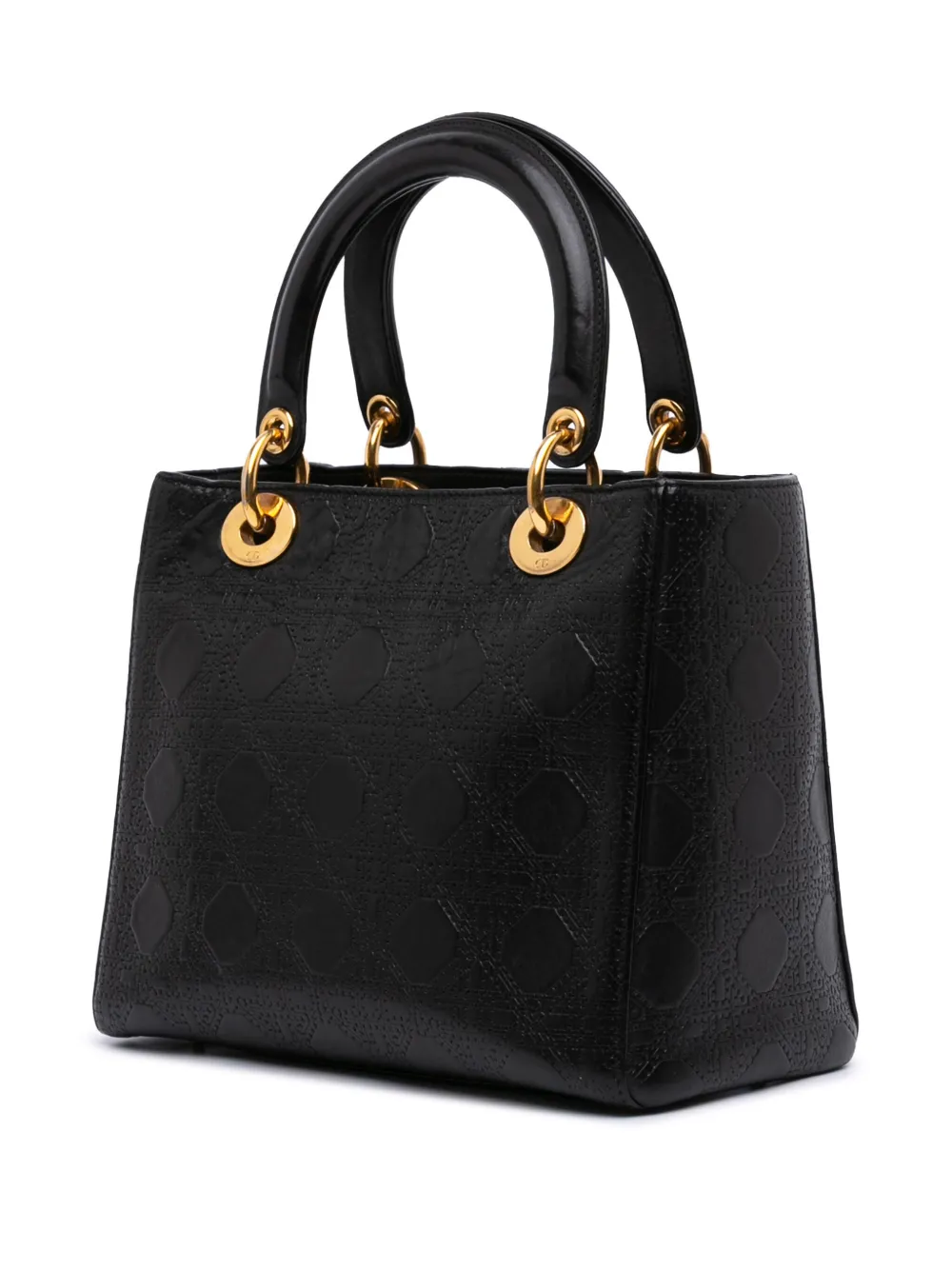 Pre-owned Dior 2007 Medium Calfskin Cannage Embossed Lady Satchel In Black