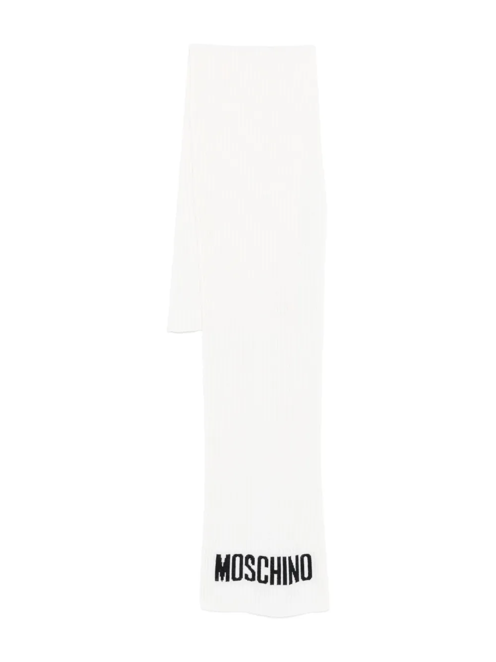 Moschino ribbed logo scarf - ホワイト Moschino ribbed logo scarf - ホワイト