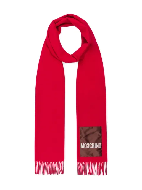 Moschino logo-patch fringed scarf