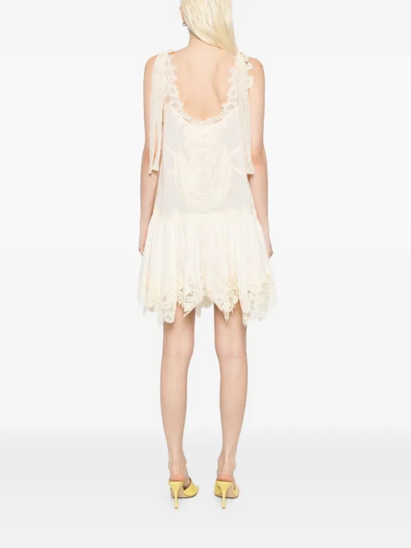 ★Zimmermann★Cascadian ドレス 取り外し可能なストラップ付き ZIMMERMANN Cascadian Lace ドレス | ニュートラル | FARFETCH JP