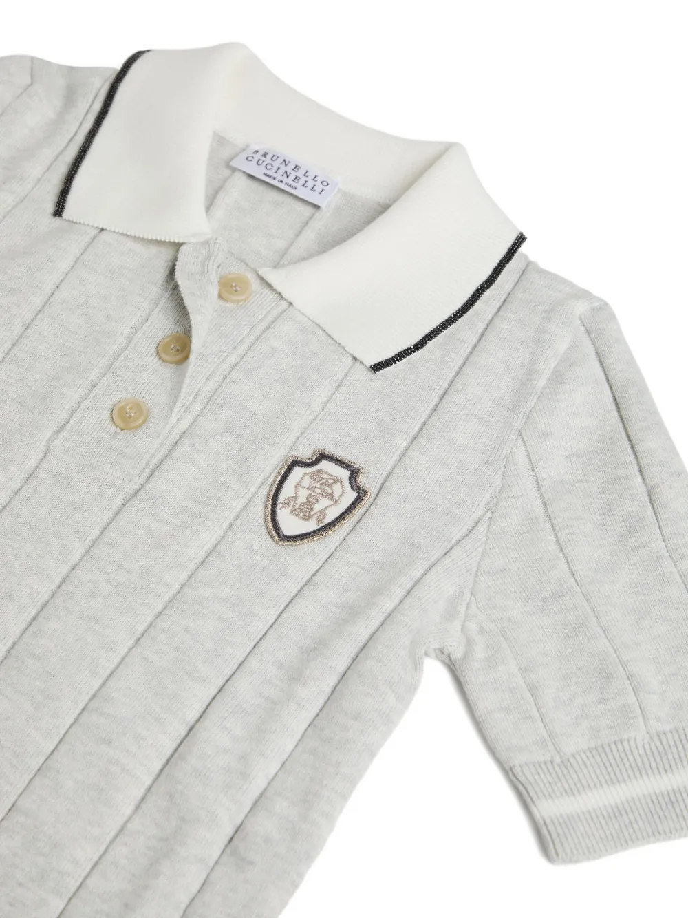 Brunello Cucinelli Kids Ribgebreide polotop verfraaid met schild Grijs
