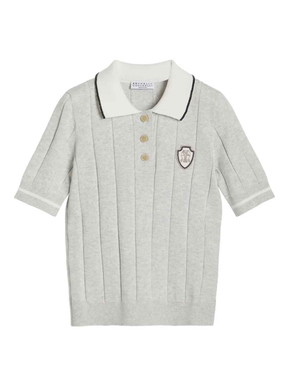 Brunello Cucinelli Kids Ribgebreide polotop verfraaid met schild Grijs