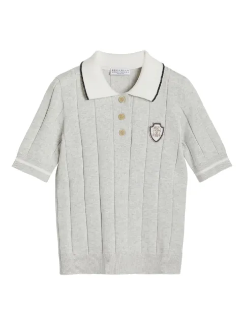 Brunello Cucinelli Kids ribbed-knit shield-embellished polo top