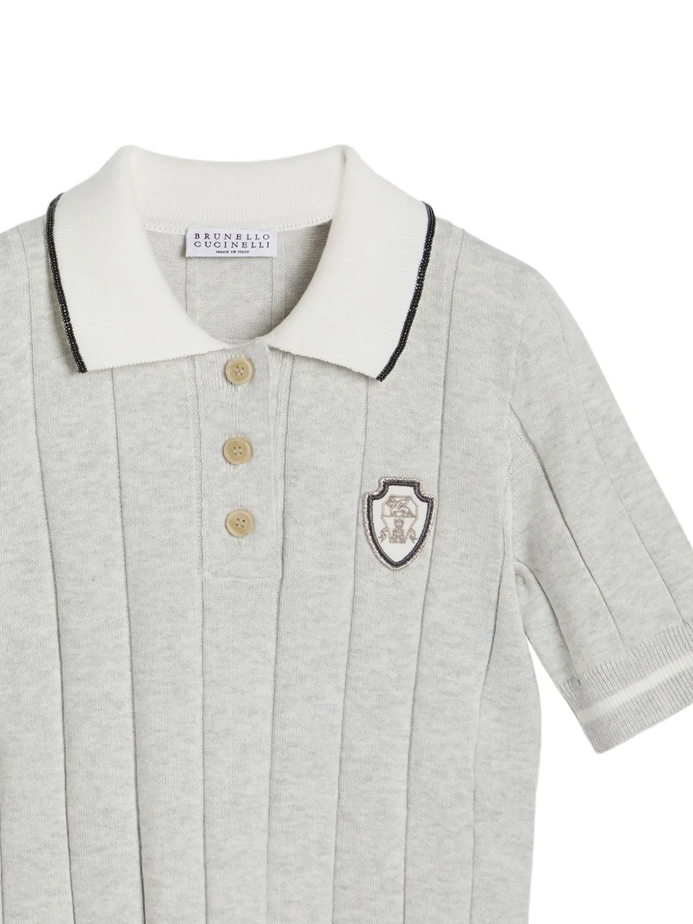 Brunello Cucinelli Kids Ribgebreide polotop verfraaid met schild Grijs