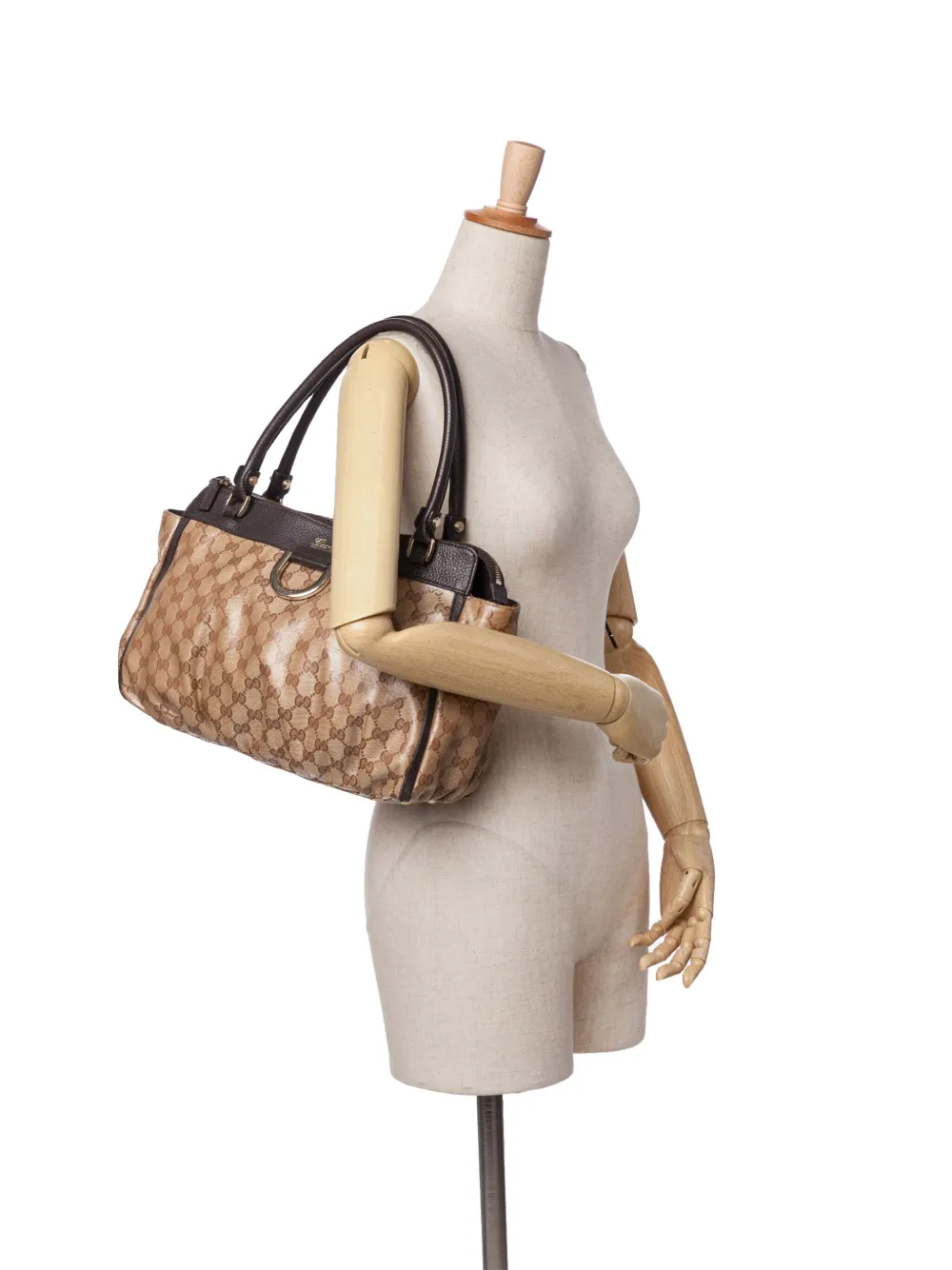 Pre-owned Gucci 2016-2024 Gg Crystal Abbey D Ring Tote Bag In Brown