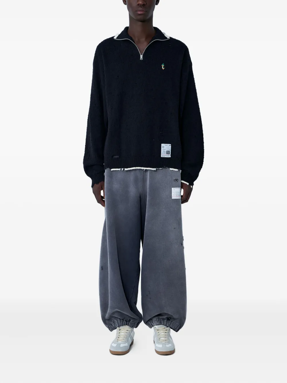 Maison MIHARA YASUHIRO distressed half-zip sweater - Zwart