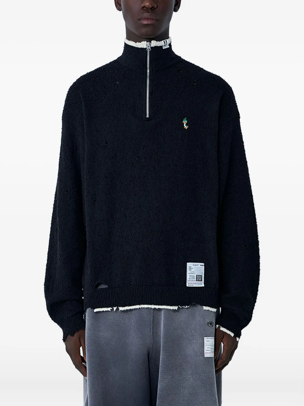 Maison MIHARA YASUHIRO ダメージ ハーフジップ セーター - ブラック Maison MIHARA YASUHIRO ダメージ ハーフジップ セーター - ブラック