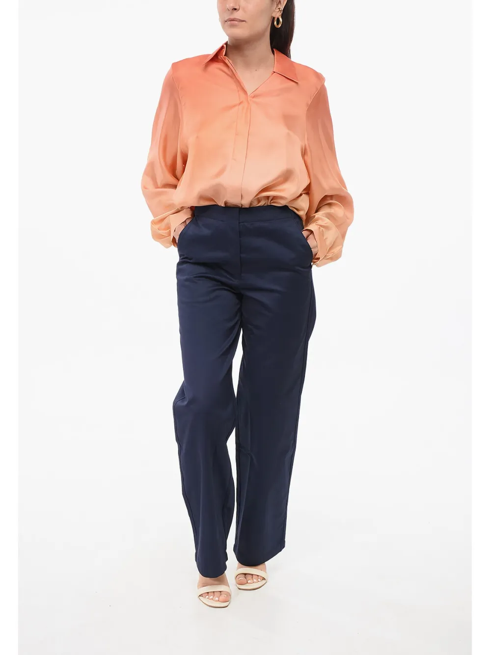 Giorgio Armani Broek met platte voorkant Blauw