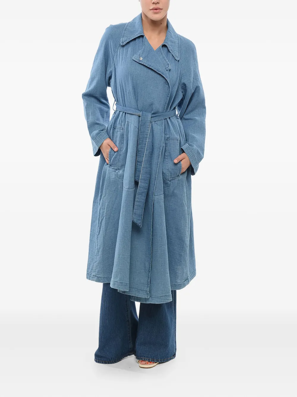 Giorgio Armani Jas met ceintuur en dubbele rij knopen Blauw