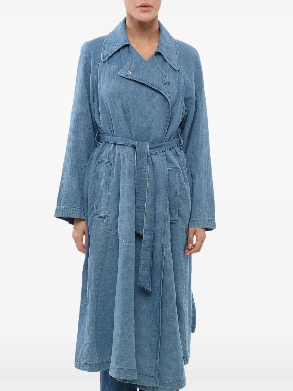 Giorgio Armani Jas met ceintuur en dubbele rij knopen Blauw