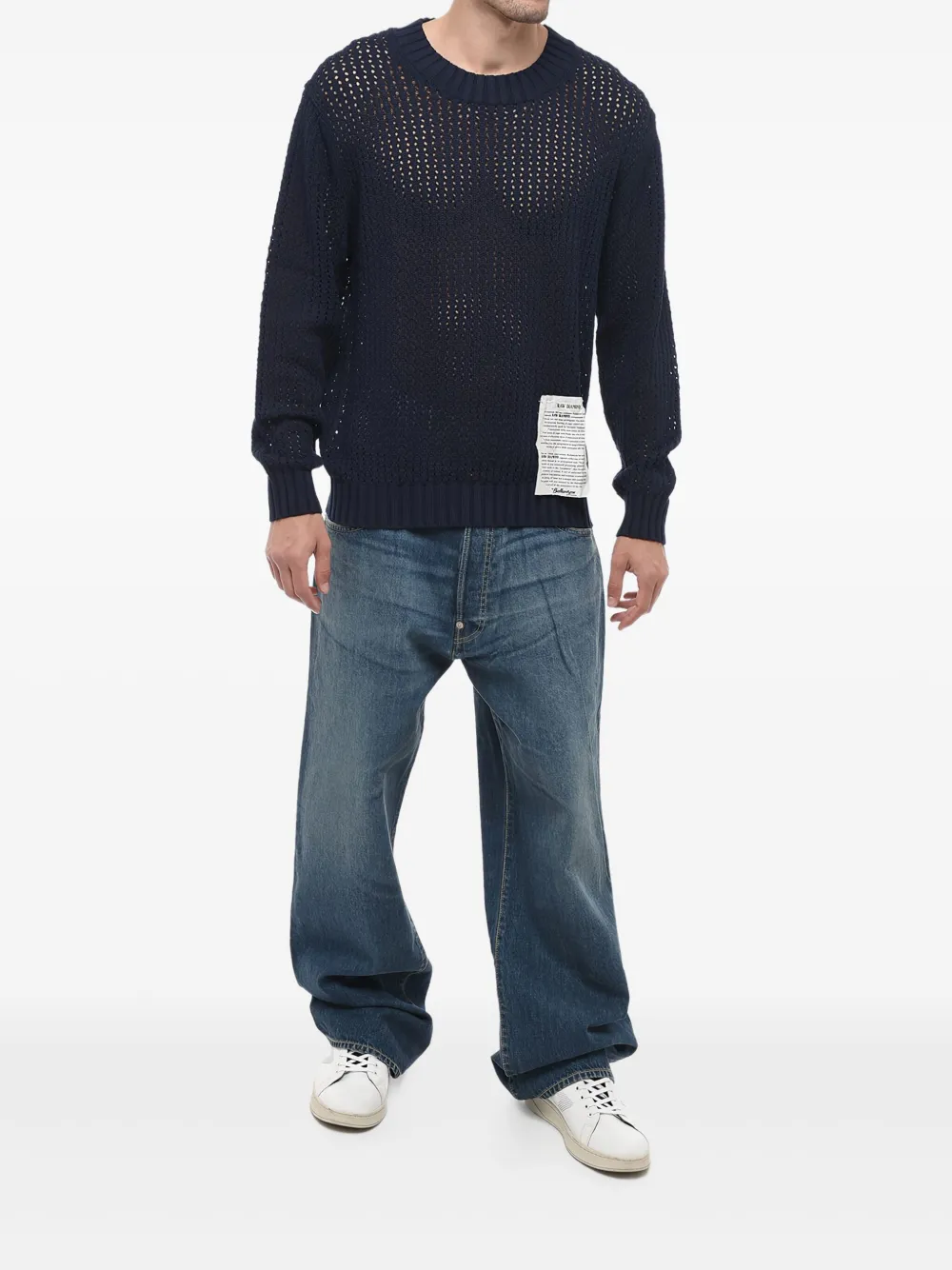 Ballantyne perforated-knit jumper Blauw