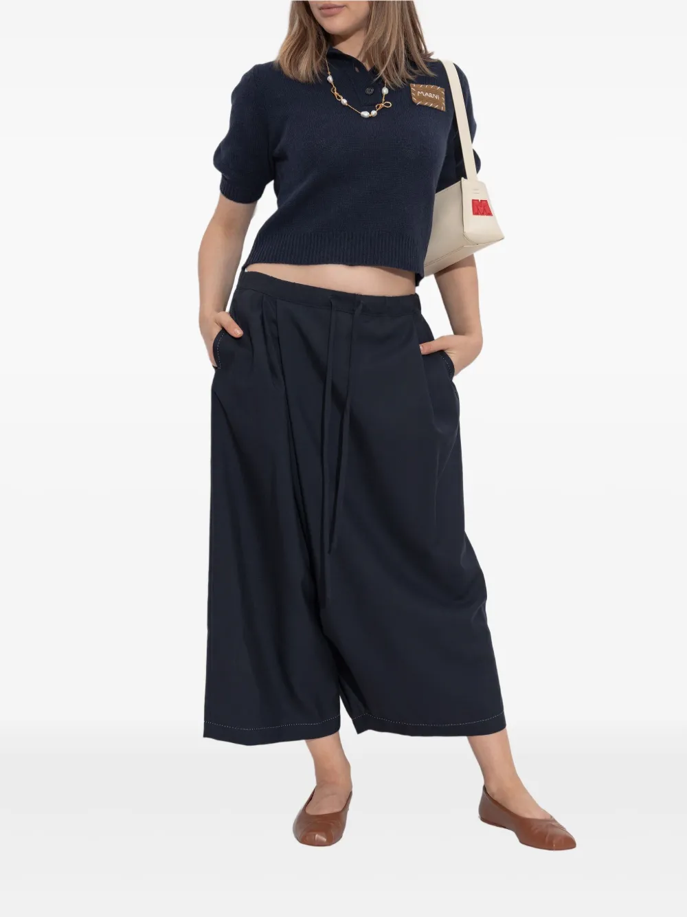 Marni pleated drawstring cropped trousers | Wide-Leg Pants | Image 2