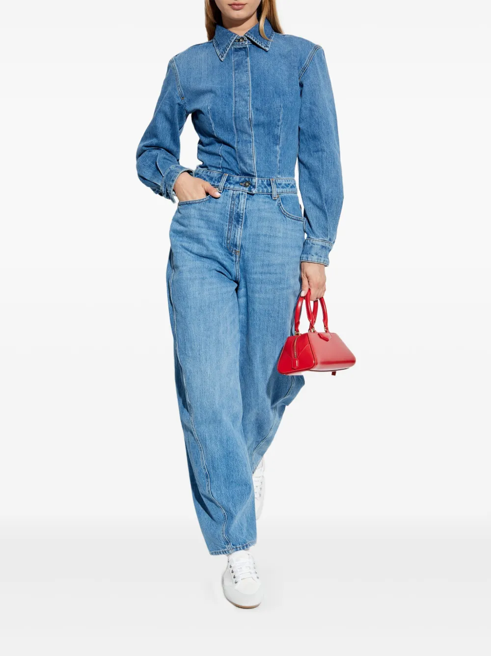 Givenchy Denim jumpsuit met shirtkraag Blauw