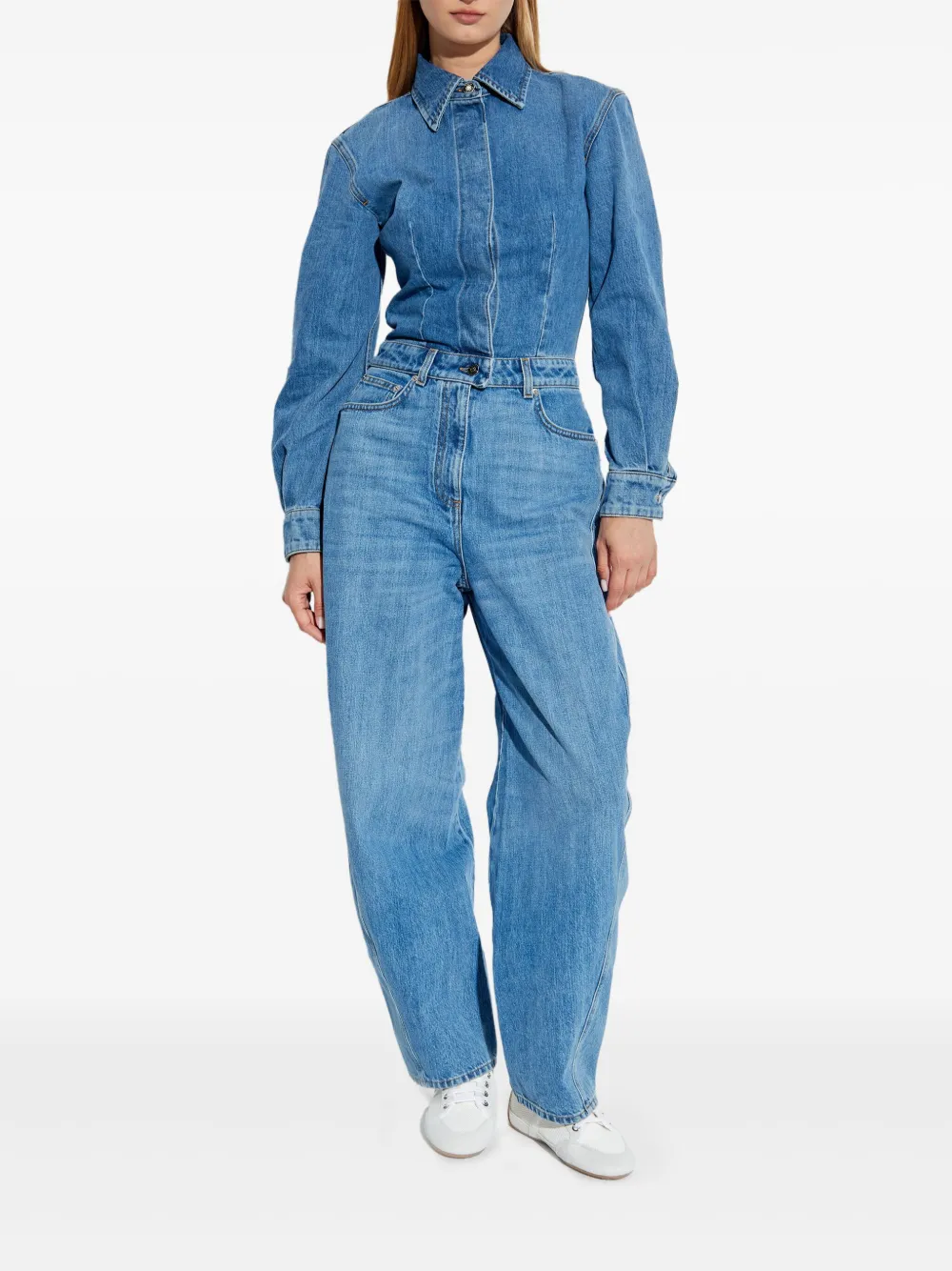 Givenchy Denim jumpsuit met shirtkraag Blauw