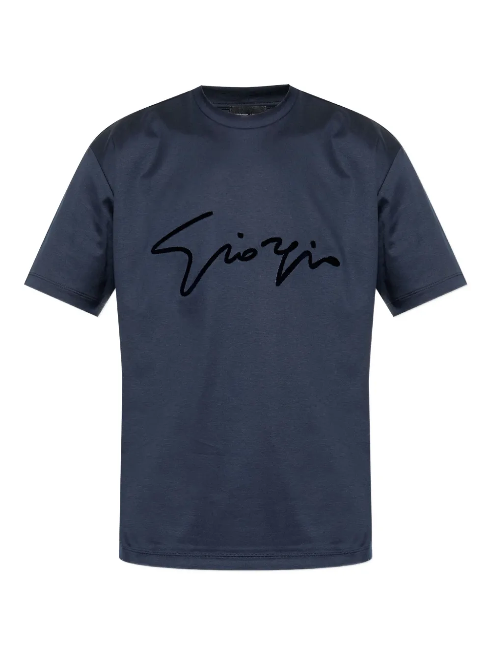 Giorgio Armani signature-embroidered cotton T-shirt | Blue | Image 1