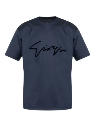 Giorgio Armani signature-embroidered Cotton T-shirt | Blue | FARFETCH