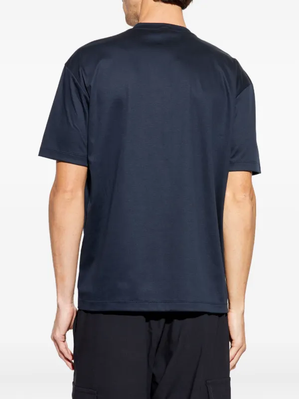 Giorgio Armani signature-embroidered Cotton T-shirt | Blue