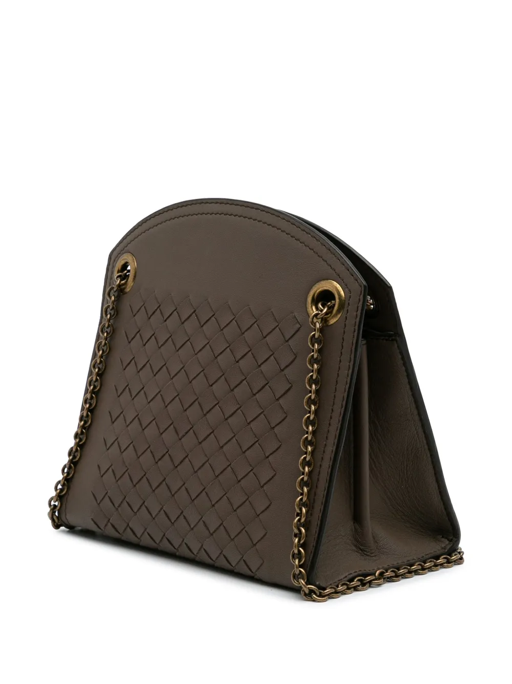 Pre-owned Bottega Veneta 2012-2025 Nappa Intrecciato Chain Wallet Shoulder Bag In Brown