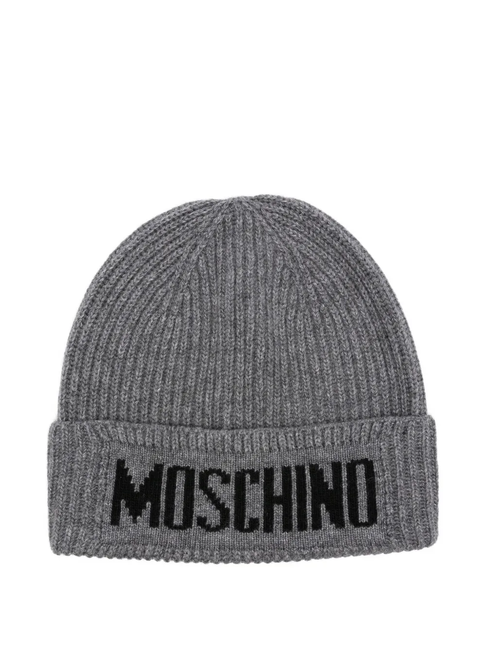 Moschino ribbed logo beanie Grijs
