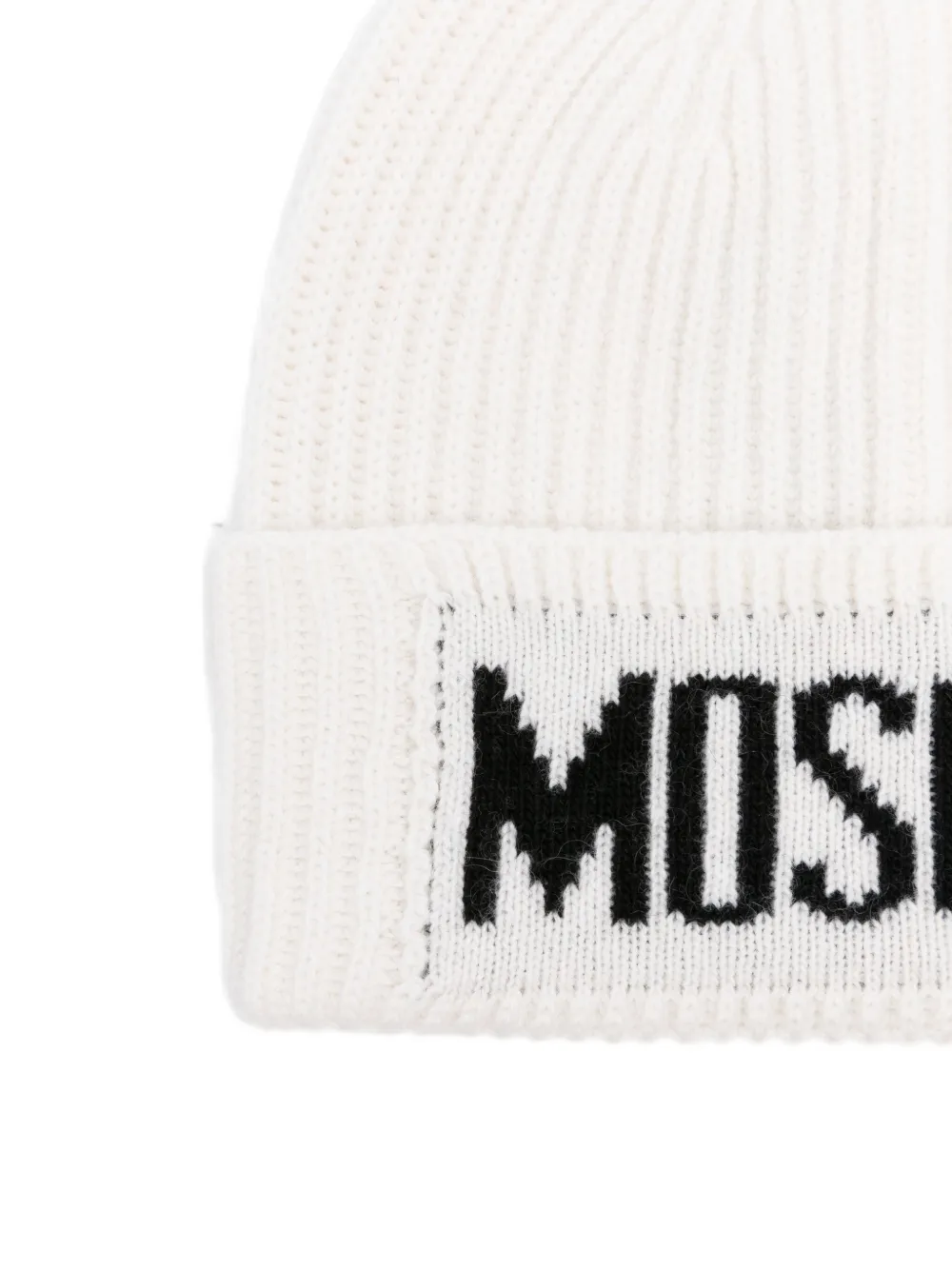 Moschino logo-embroidered ribbed beanie - Beige