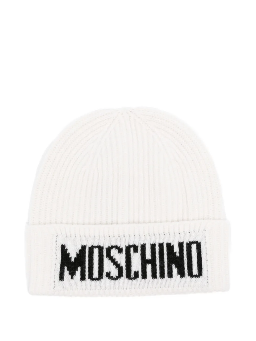 Moschino logo-embroidered ribbed beanie Beige