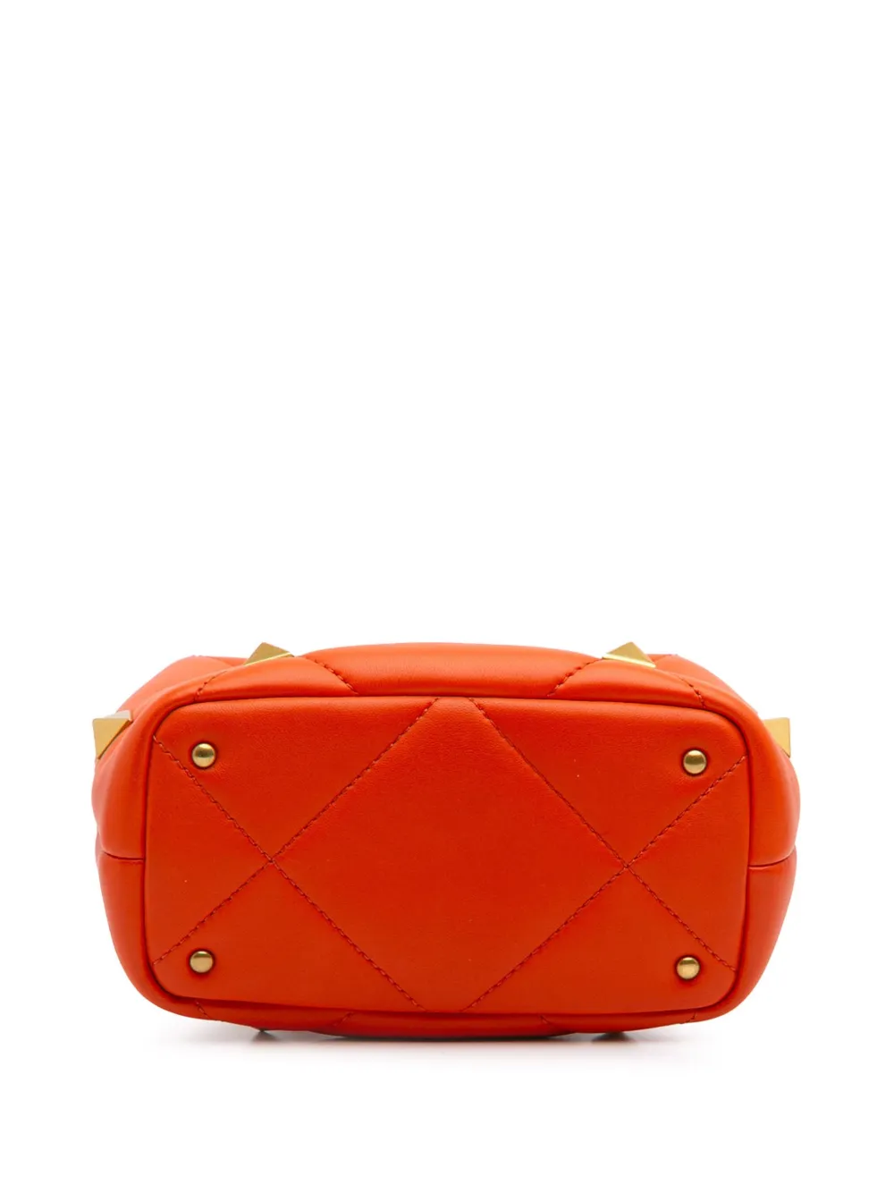 Pre-owned Valentino Garavani 2018-2025 Small Nappa Roman Stud The Handle Bag Satchel In Orange