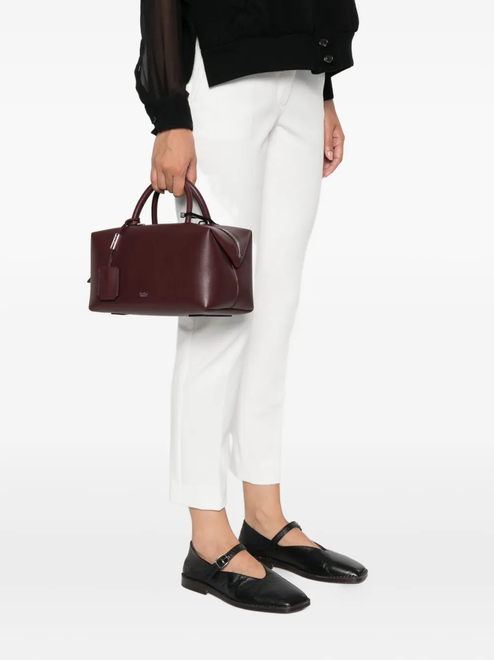 Max Mara Leren shopper met rits Rood