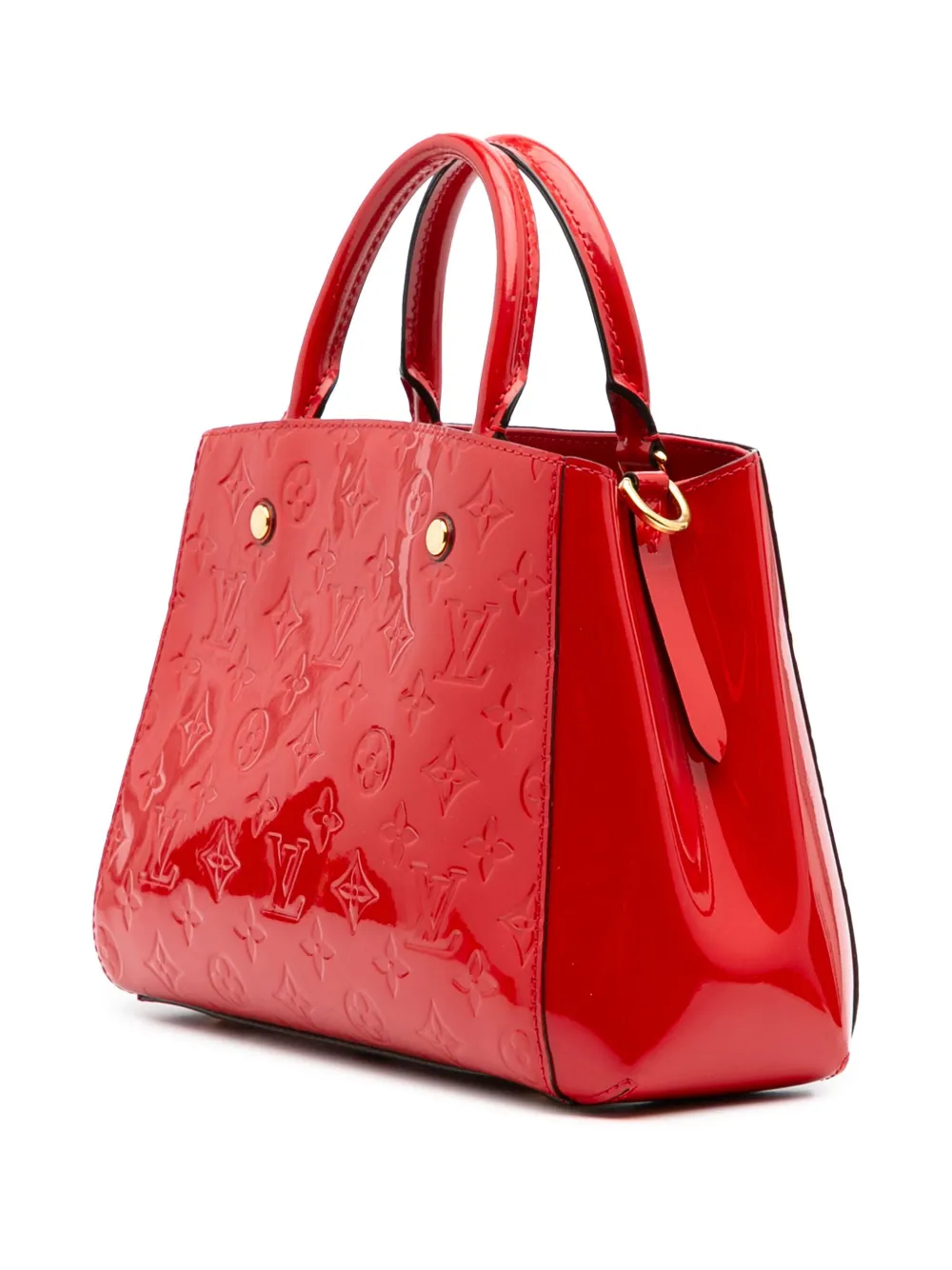 Pre-owned Louis Vuitton 2015 Monogram Vernis Montaigne Bb Satchel In Red