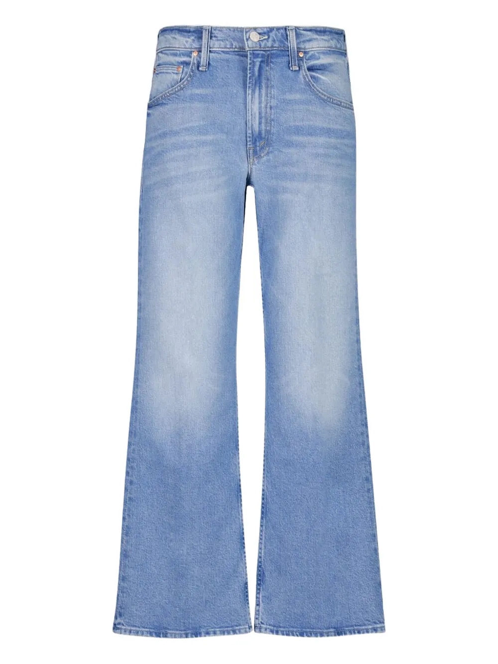 Mother Womens High On The Hog Hustler Roller Ankle Flared-leg Mid-rise Stretch-denim Jeans In Blue