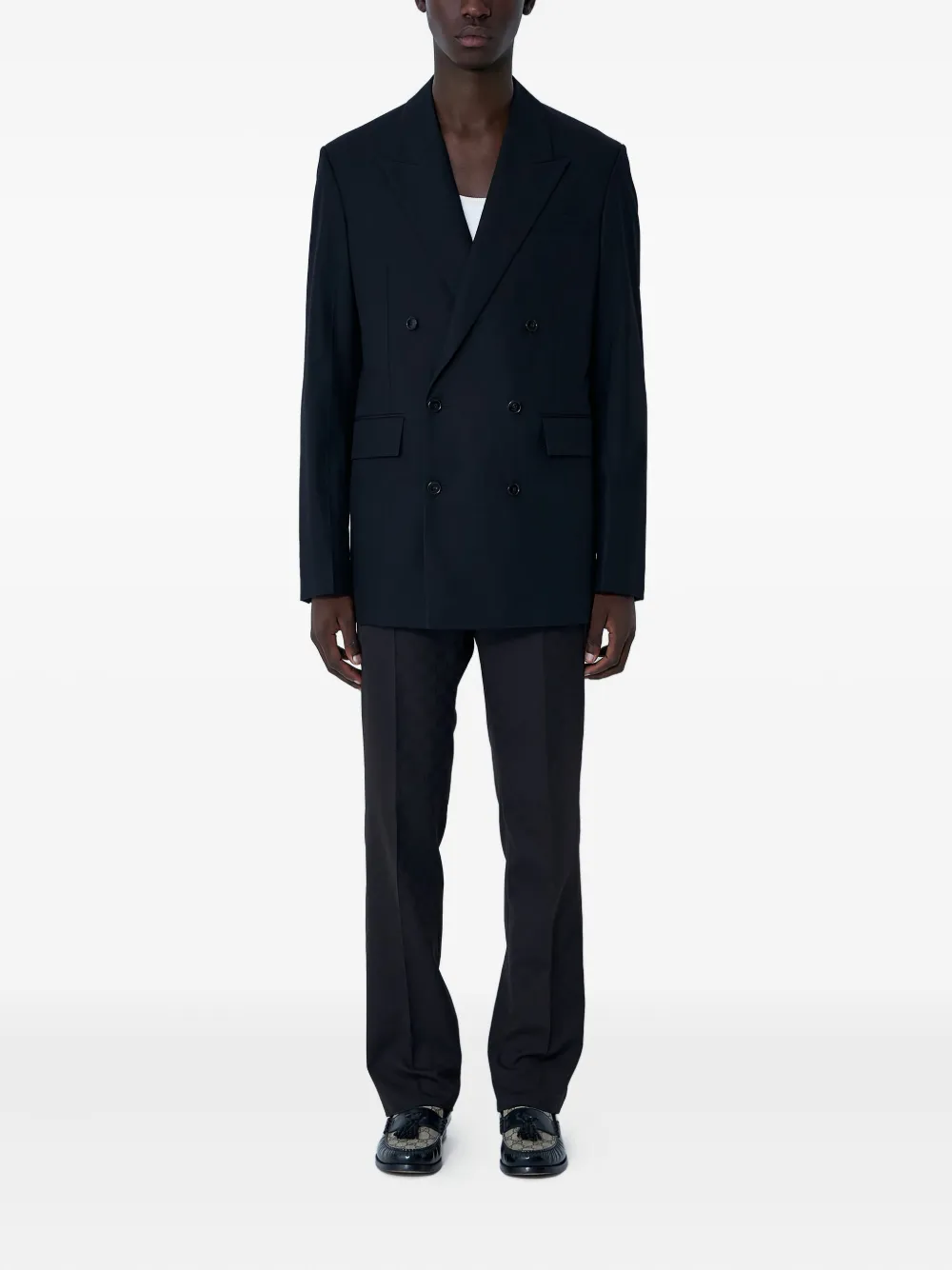 Gucci Double-breasted Notched-lapel Blazer In Blue