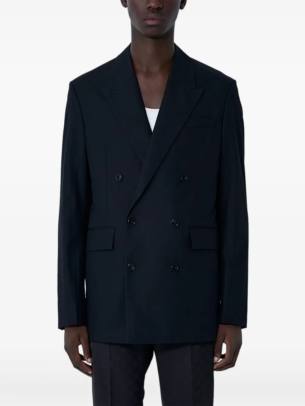 Gucci Double-breasted Notched-lapel Blazer In Blue