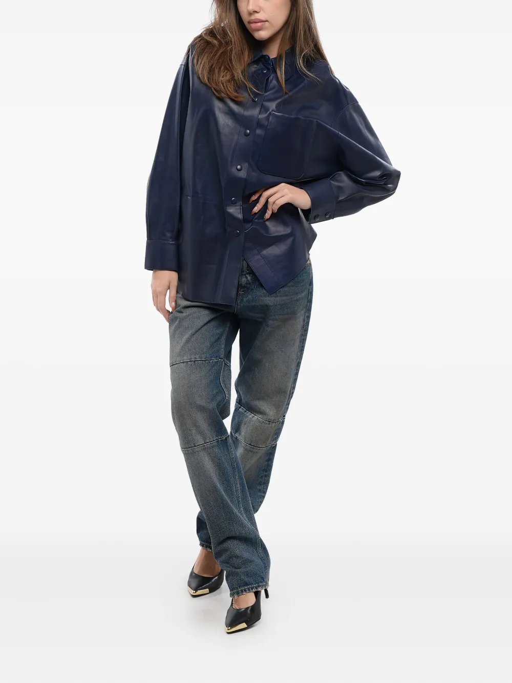 Giorgio Armani Leren jack Blauw