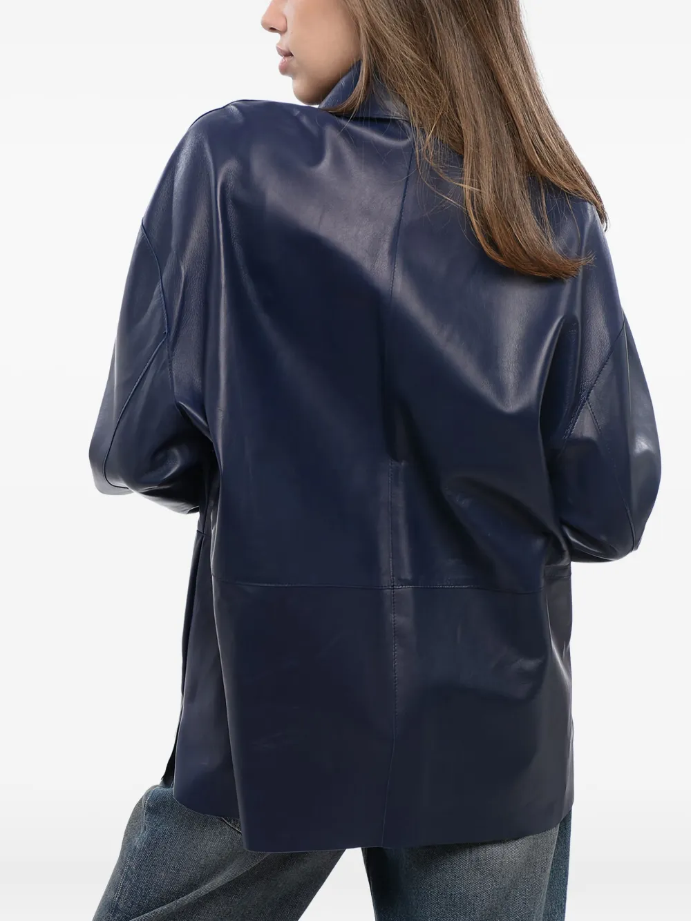Giorgio Armani Leren jack Blauw