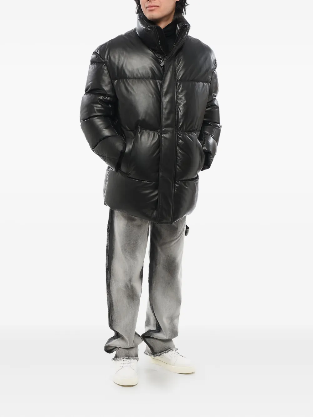 Giorgio Armani padded leather down jacket Zwart
