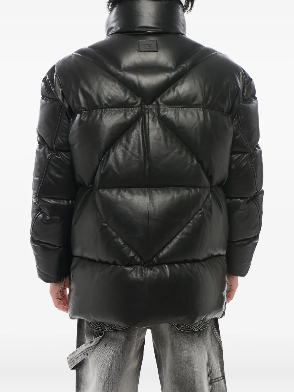 Giorgio Armani padded leather down jacket Zwart